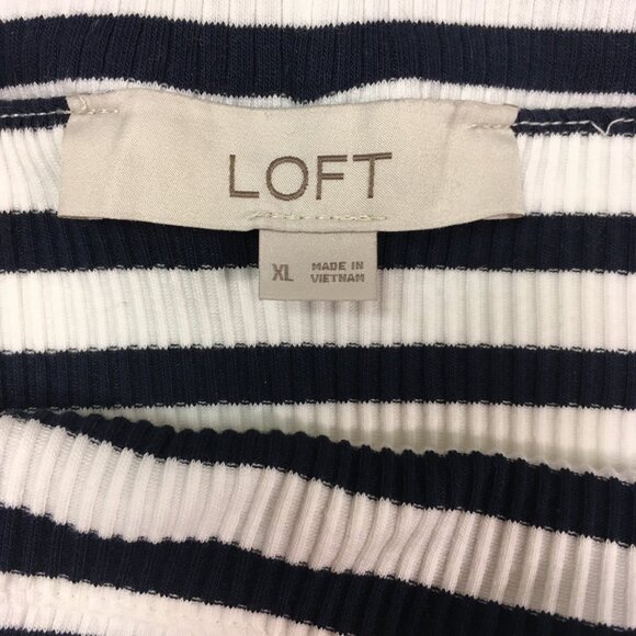 New Ann Taylor LOFT  Size XL Blue and White Striped Off The Shoulder Top - Picture 7 of 9